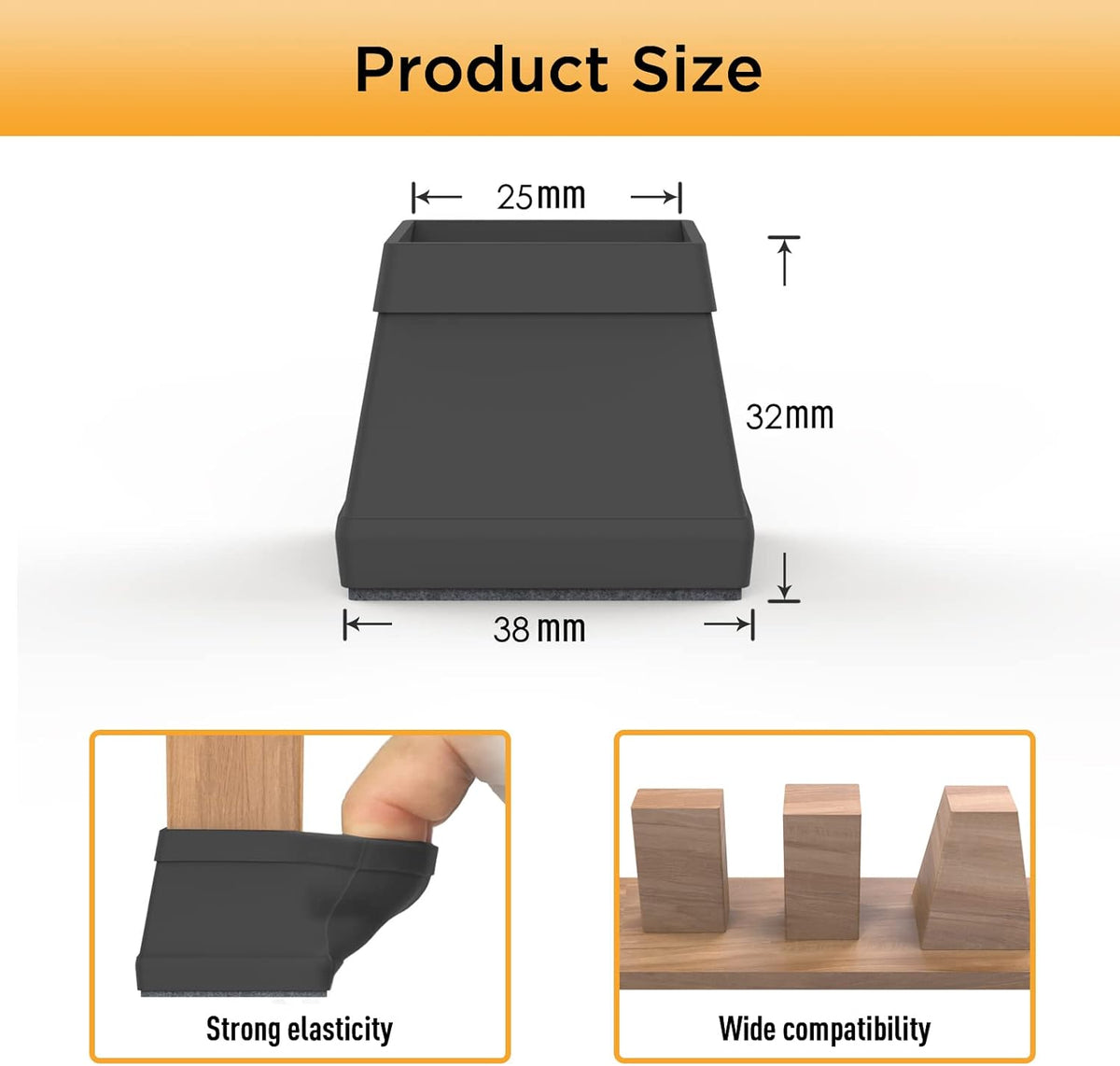 16 PCS Square Chair Leg Floor Protector, Silicone Chair Leg Cover, Furniture Leg Protectors with