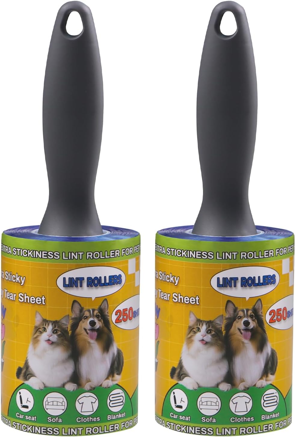 Lint Rollers 2 Pack for Pet Hair 500 Sheets Extra Sticky Pet Hair Remover for Clothes Furniture