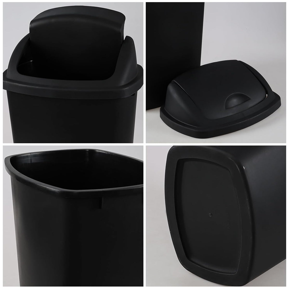Teyyvn 6 Gallon Plastic Flip Lid Trash Can for Kitchen, Black Plastic Garbage Bin with Swing Lid