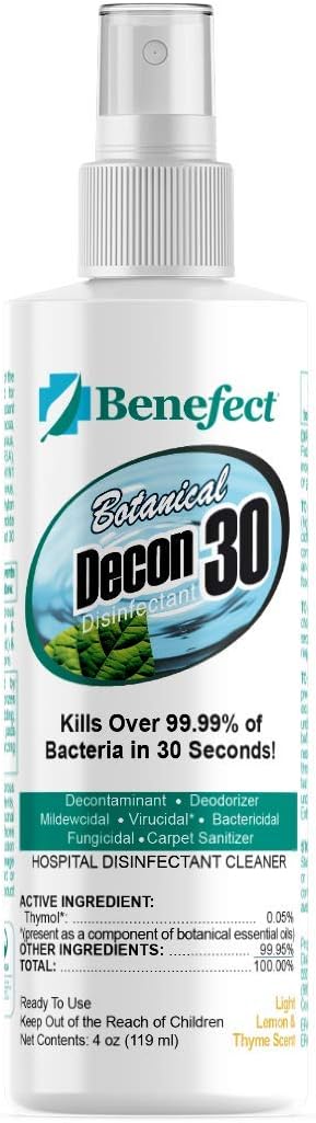 Benefect Botanical Decon 30 Disinfectant Cleaner, 4 oz. Spray Bottle, Light Lemon & Thyme Scent