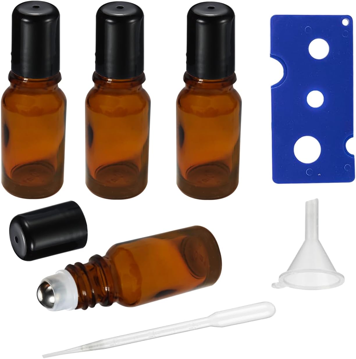 10ML Roller Bottles for Essential Oil, 4 Pack Empty Amber Glass Roller Bottle for Perfume Oil, Roll
