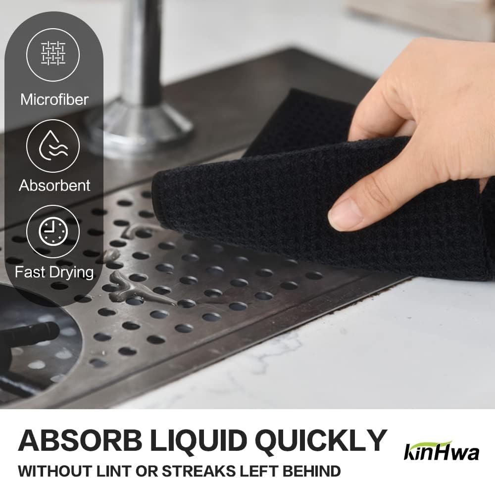 KinHwa Microfiber 6 Pack Dish Cloths Thick Waffle Weave Kitchen Dish Drying Towel Rags Super