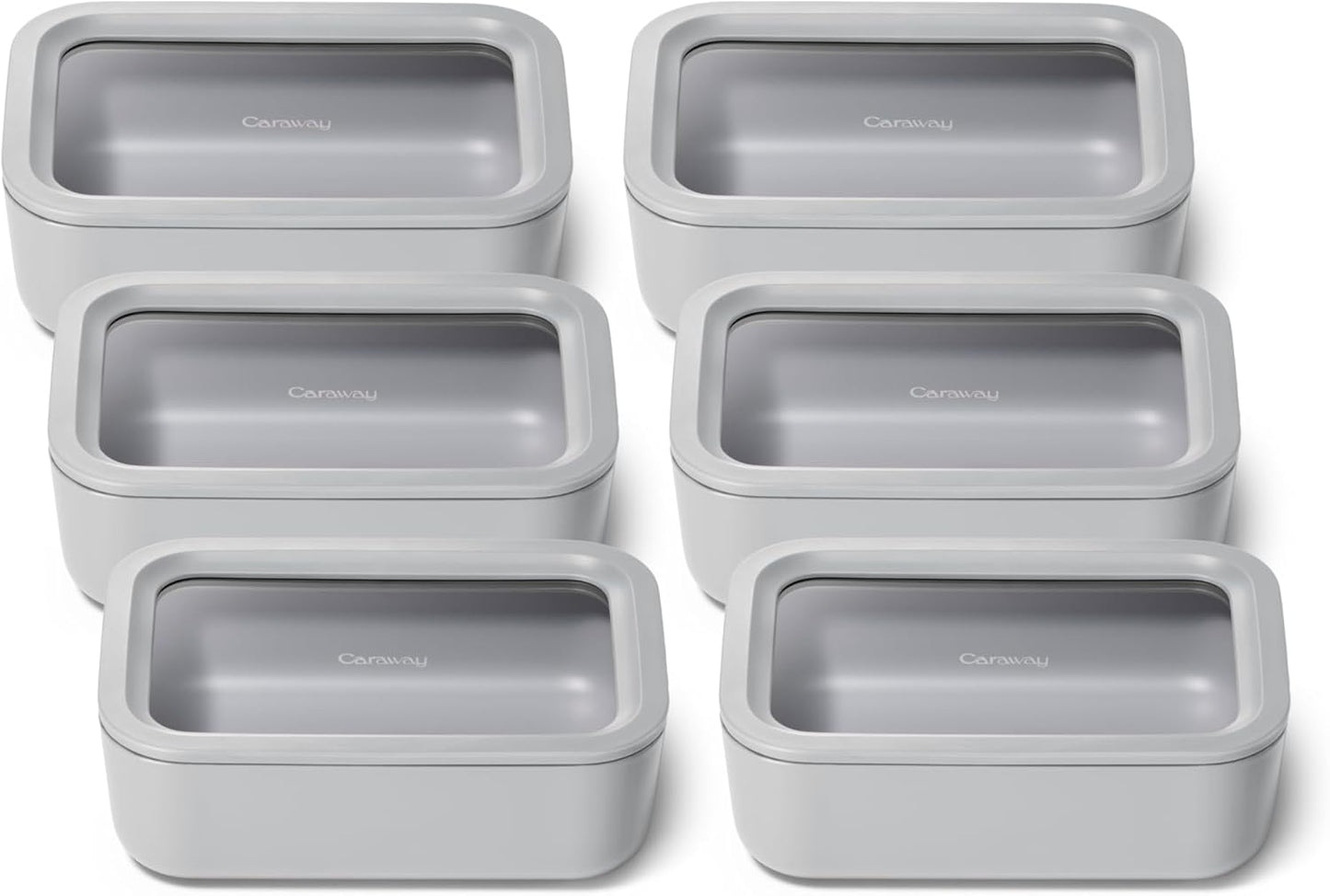 Caraway 6pc Glass Food Storage Set – 6.6 Cup Food Containers (6) - Ceramic Coated - Non Toxic, Non
