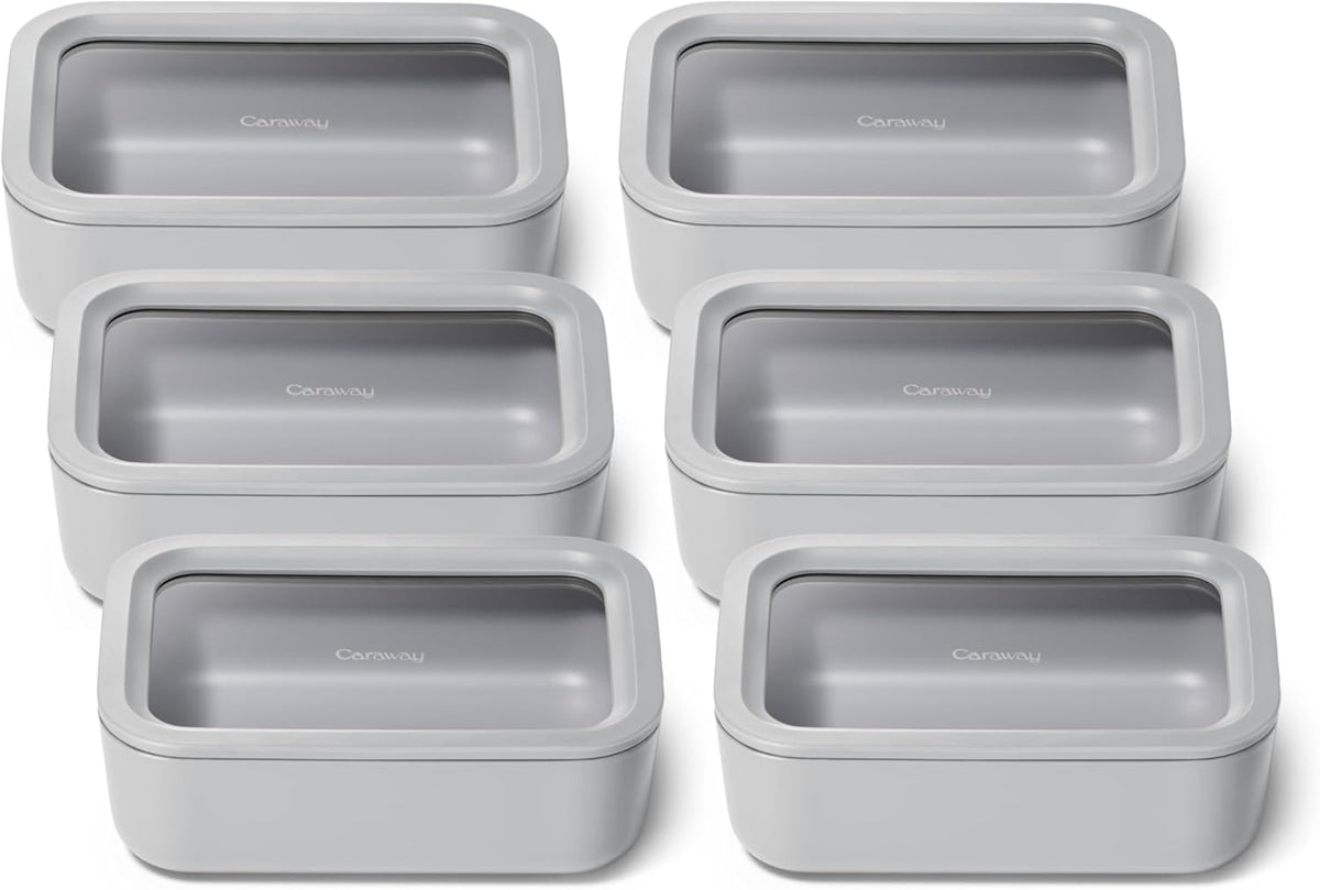 Caraway 6pc Glass Food Storage Set – 6.6 Cup Food Containers (6) - Ceramic Coated - Non Toxic, Non