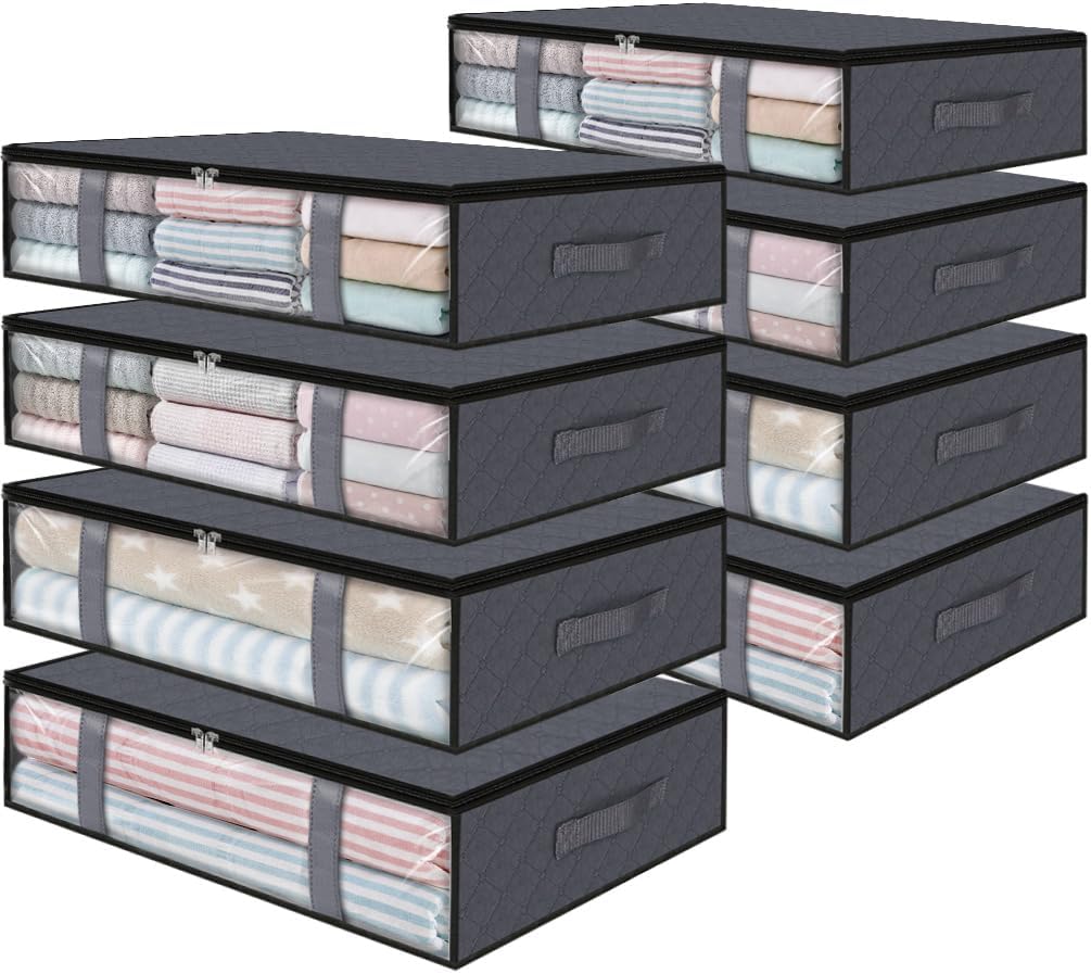 StorageRight Under Bed Storage Bins, 8-Pack 40L Foldable Fabric Storage Bags with Transparent