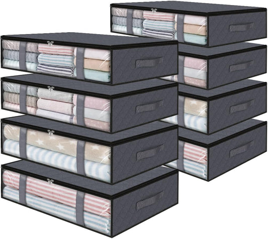 StorageRight Under Bed Storage Bins, 8-Pack 40L Foldable Fabric Storage Bags with Transparent