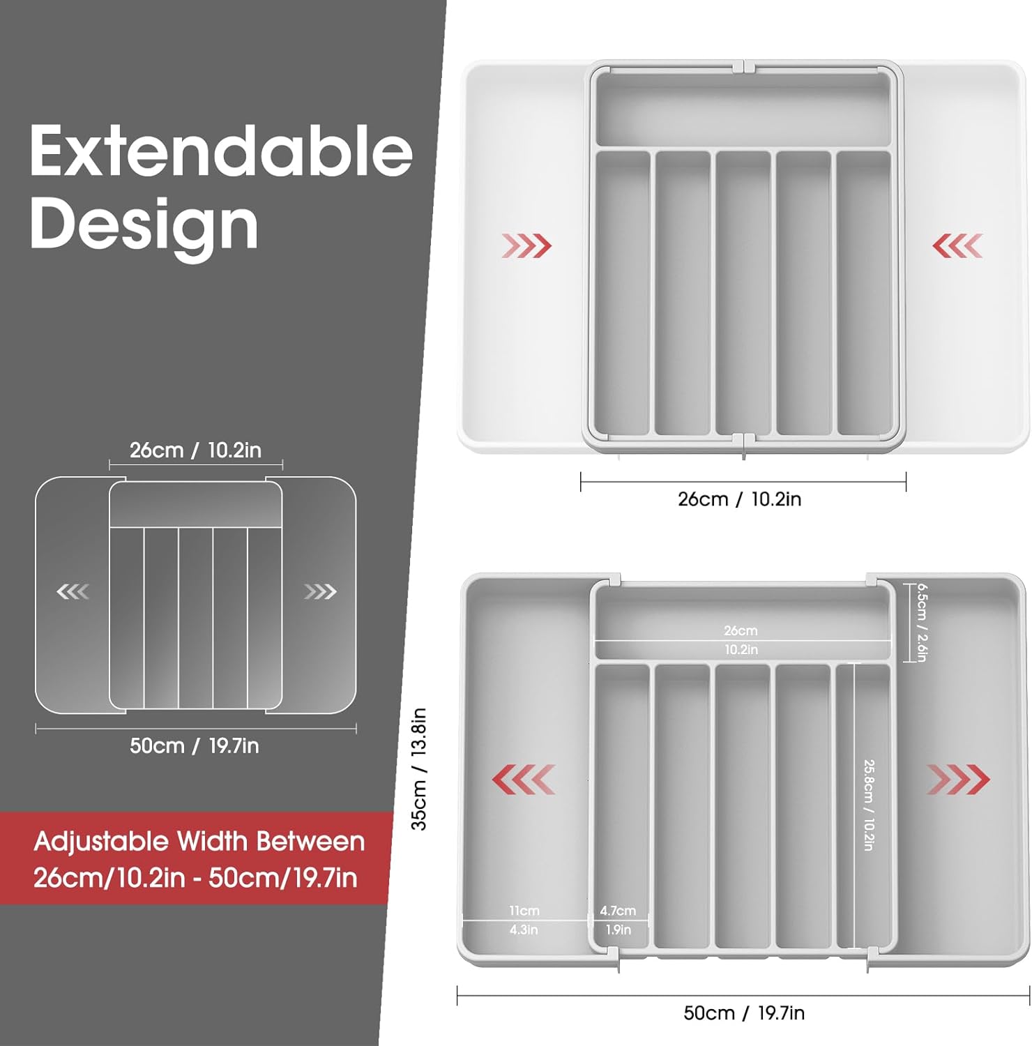 Aujen Silverware Organizer - Expandable Kitchen Drawer Organizer, Adjustable Utensil Organizer