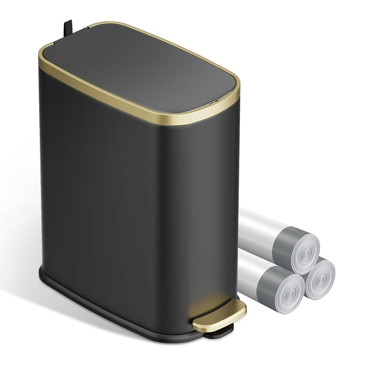 KUK Small Bathroom Trash Can with Lid Soft Close, Step Pedal, 2.4 Gal Stainless Steel Garbage Can