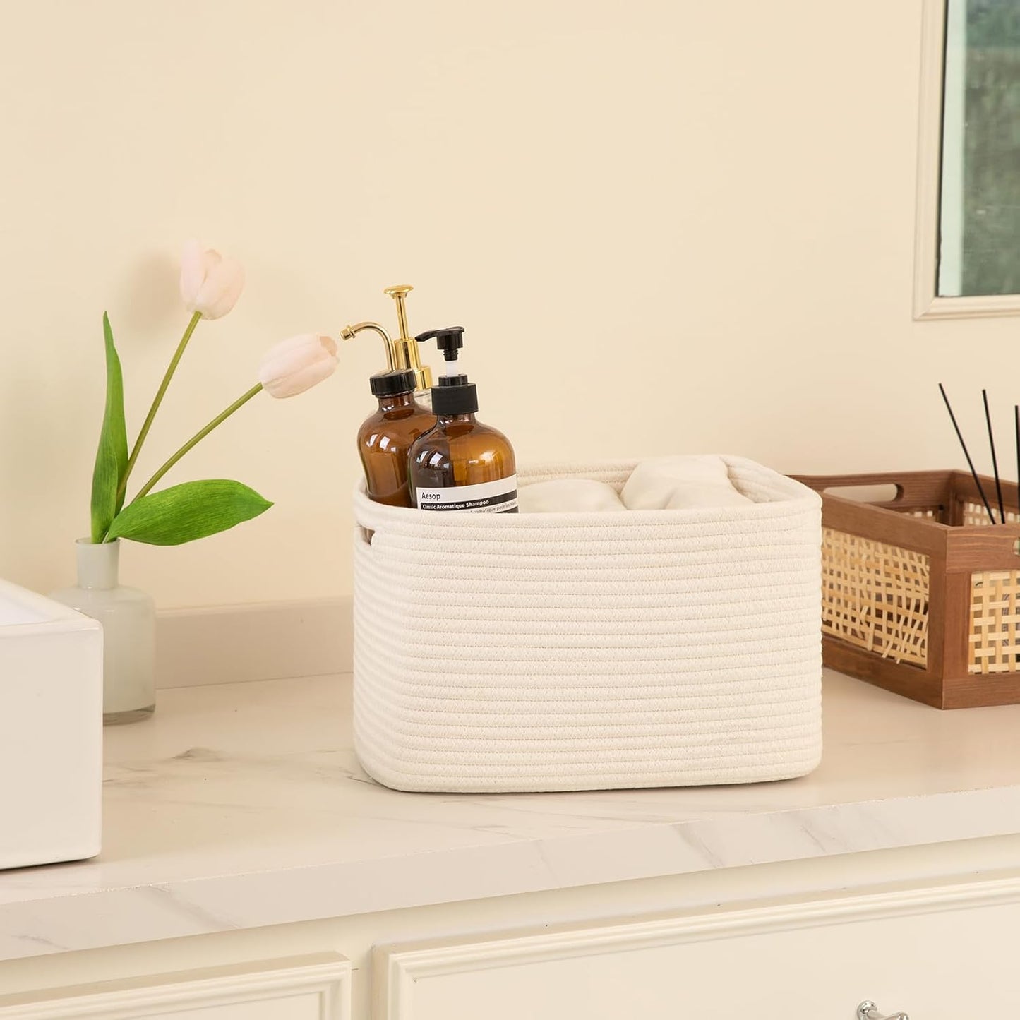 OIAHOMY 4 Pack Storage Baskets for Organizing, Cube Storage Bins for Shelves, Rectangle Storage