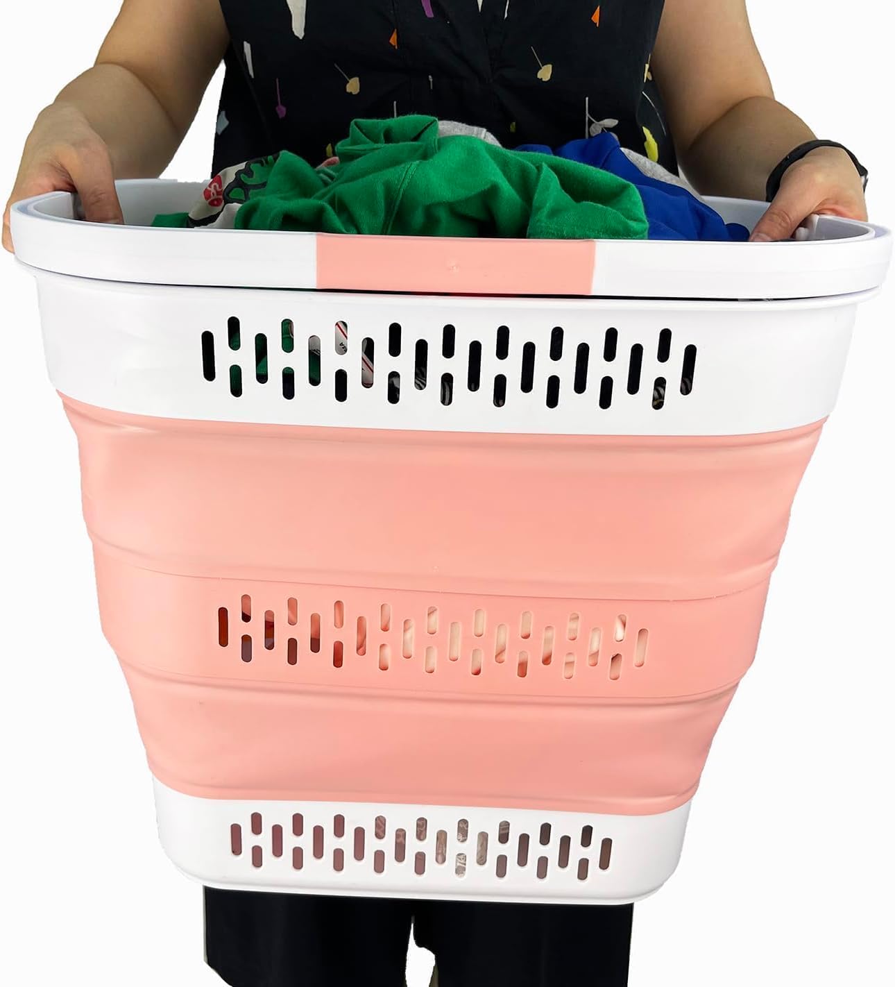 SAMMART 40L (10.5 Gallon) Collapsible Plastic Laundry Basket with Handles - Foldable Pop Up Storage