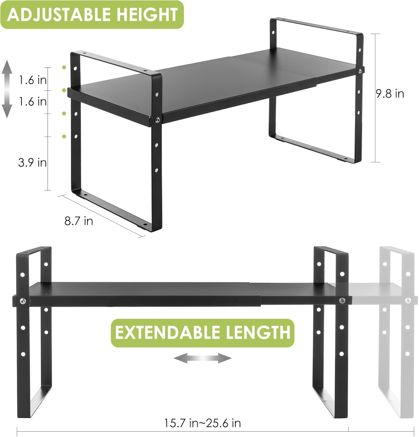 Expandable Cabinet Shelf Organizer Rack, Stackable Kitchen Counter Storage Shelves Stand