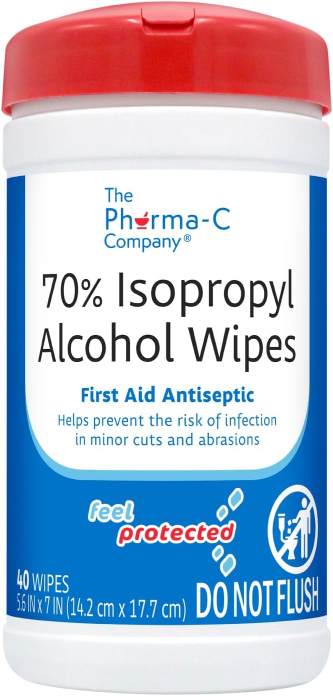 The Pharma-C Company -70% Isopropyl Alcohol Wipes [6 pack - 40ct Canisters] - Bulk IPA First Aid