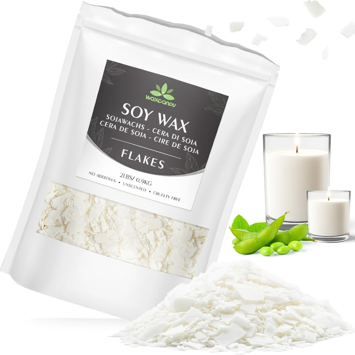 Soy Wax Flakes, Waxcanpy Natural Candle Wax, Organic Soy Wax for Candle Making from Farm, No