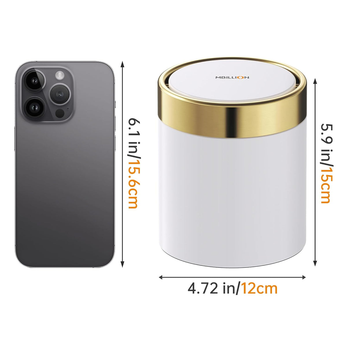 Mini Trash Can with Lid, Desktop Small Trash Can Recycling Bin Cute Metal Garbage Can for Tabletop