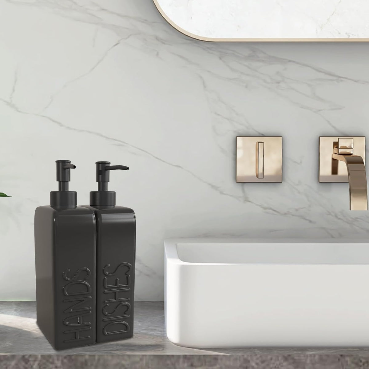 Ceramic Soap Dispenser Set, 2 Pack Kitchen Dispenser with Funnel, Non-Slip Silicone Pads, Liquid