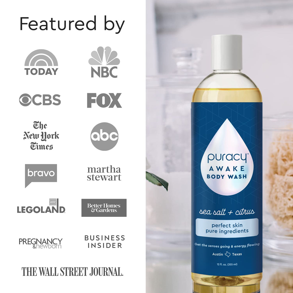 Puracy Body Wash, Natural Body Wash, 98.6% Pure Plant Ingredients, Moisturizing Shower Gel for
