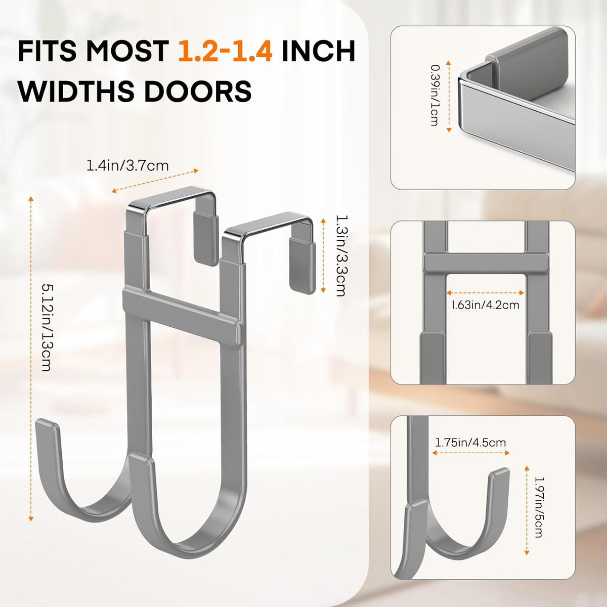 FYY Over The Door Hooks - 4 Pack Heavy Duty Dual-Hook Organizer Hanger with Non-Slip Rubber for