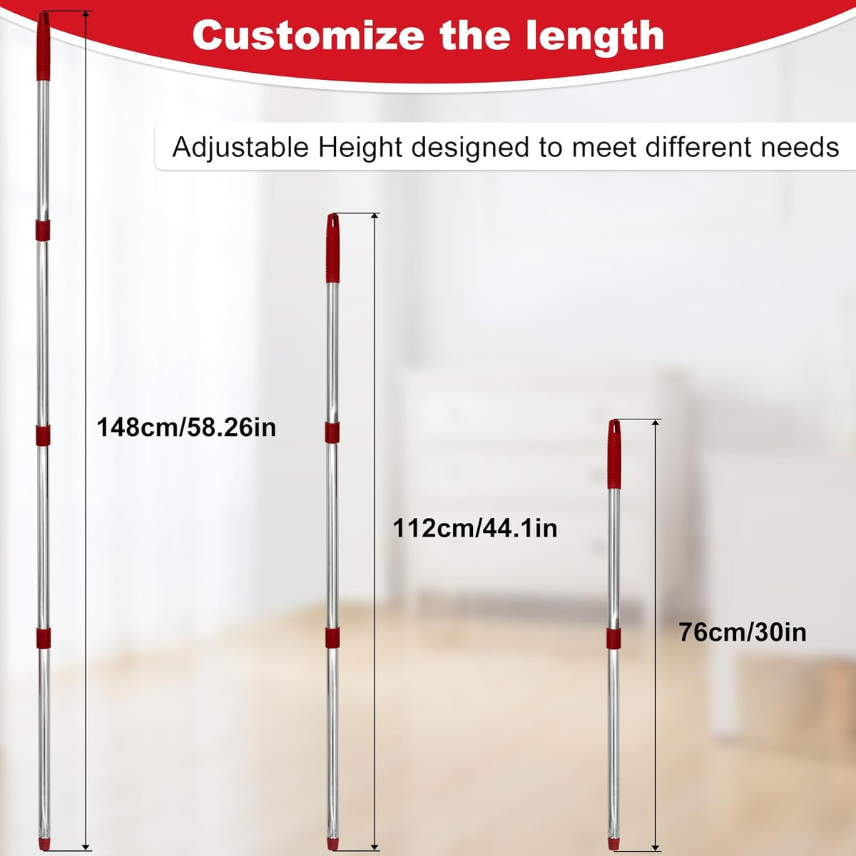Mop Handle for Ocedar, Spin Mop Handle for O Cedar, 4-Section Mopping Handles Replacement for