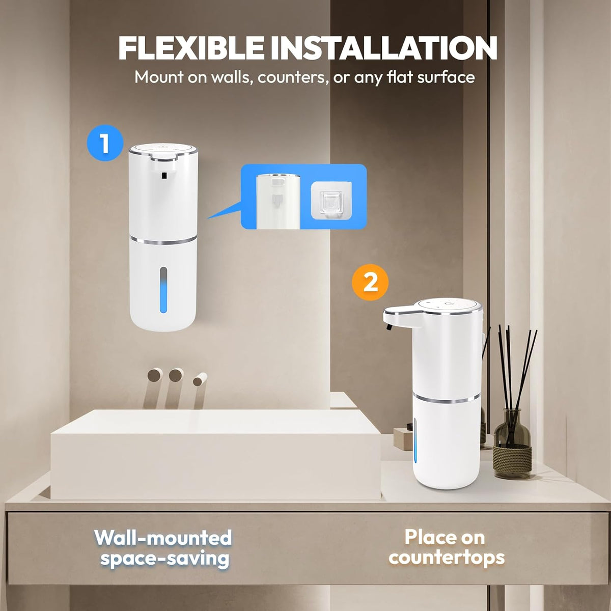 2 Pack Automatic Soap Dispenser Touchless,Liquid Hand Soap Dispenser 12.8oz USB 4levels Adjustable