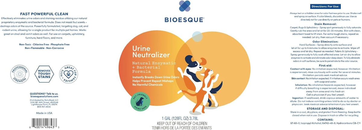Bioesque Urine Neutralizer, Pet-Friendly Natural Enzymatic & Bacterial Formula, Instantly Breaks