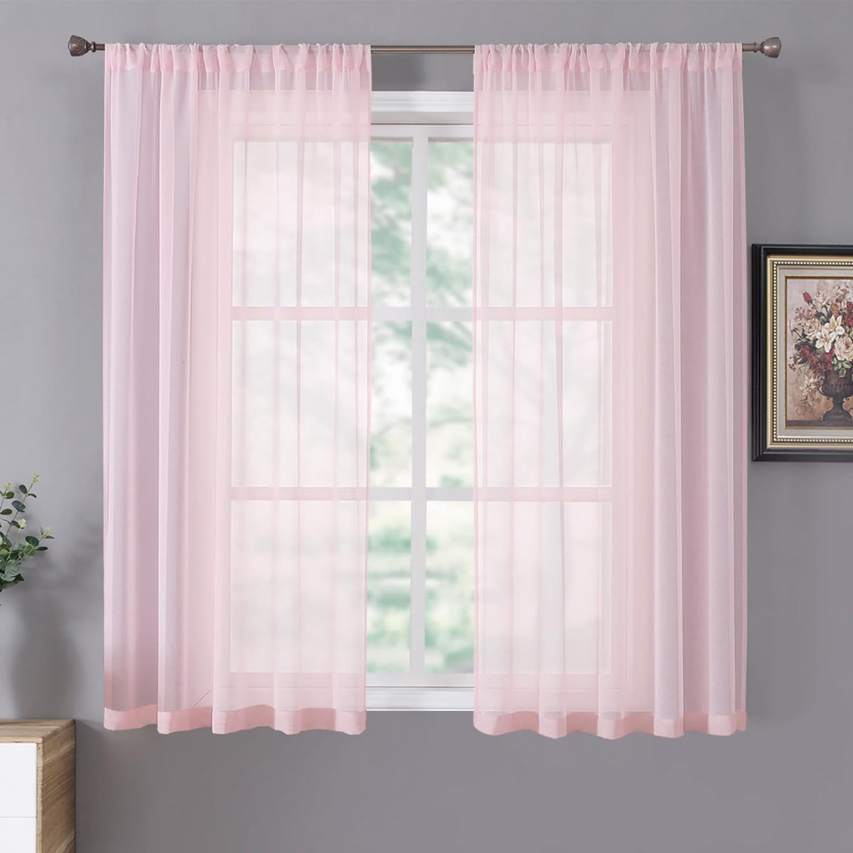Tollpiz Short Sheer Curtains Living Room Linen Textured Curtain Sheers Light Filtering Voile Rod