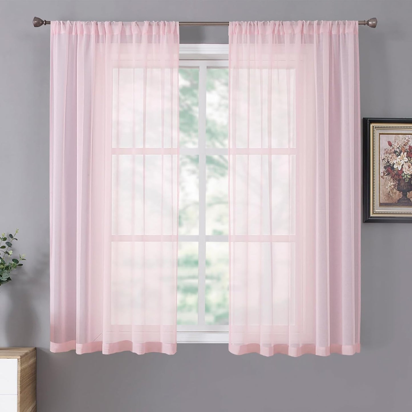 Tollpiz Short Sheer Curtain Linen Textured Bedroom Curtains Sheer Light Filtering Rod Pocket Voile