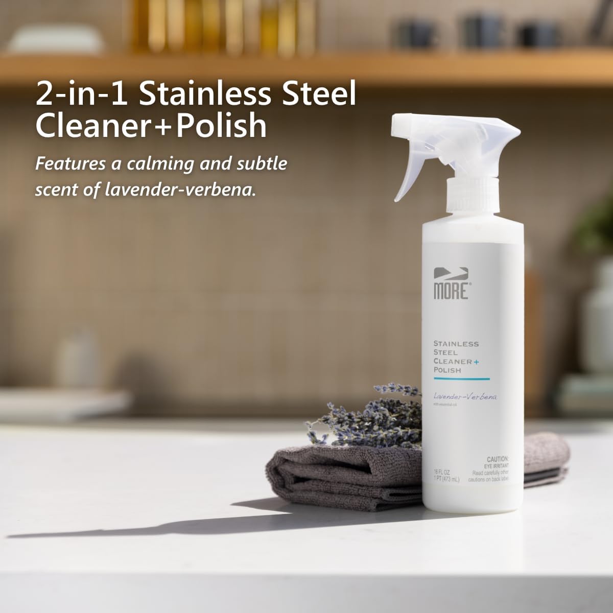 MORE - Stainless Steel Cleaner & Polish Spray + Microfiber Cloth - Stainless Steel Cleaner for
