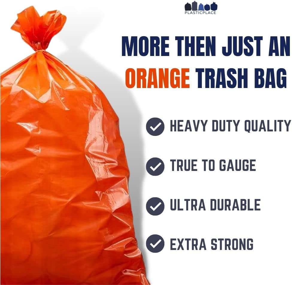Plasticplace 55-60 gallon Trash Bags │ 1.2 Mil │ Orange Heavy Duty Garbage Can Liners │ 38” x 58”