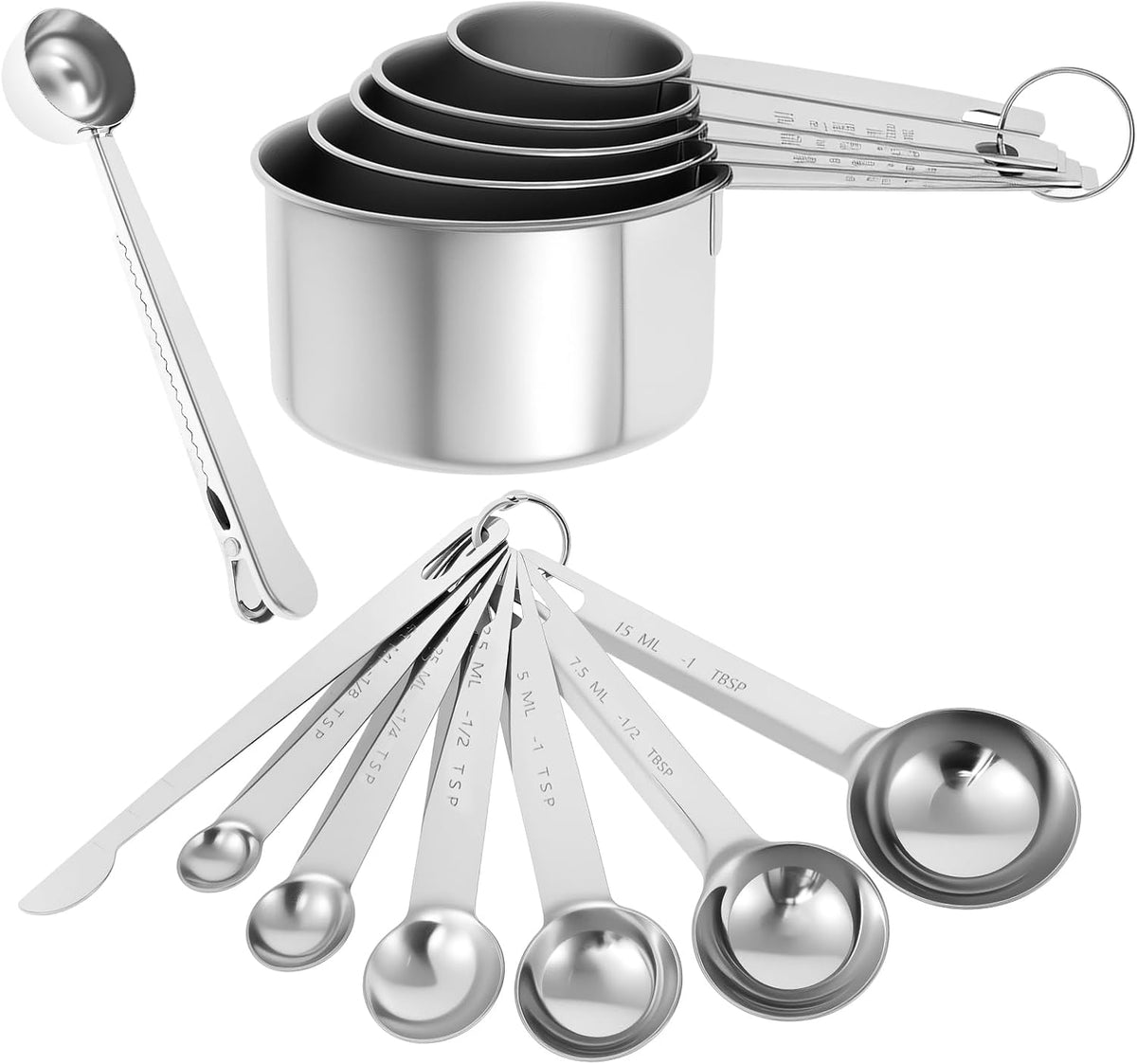 13PCS Measuring Cups and Spoons Set Stainless Steel Measuring Spoons and Cups Stackable Measuring