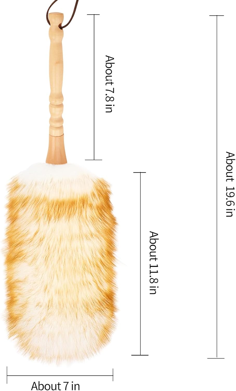 Lambswool Duster with Solid Wooden Handle,Leather Hang Strap,Comfortable Grips 19.6 inch Long