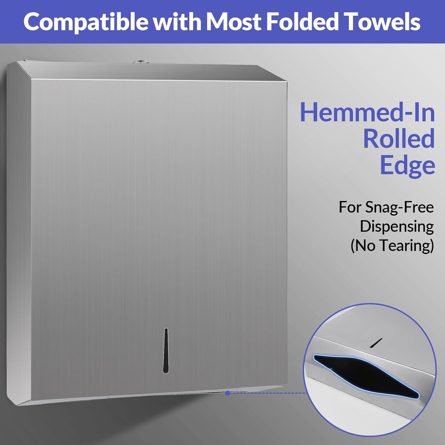 Paper Towel Dispenser Wall Mount, Brushed Stainless Steel Commercial Paper Towel Holder with Lock
