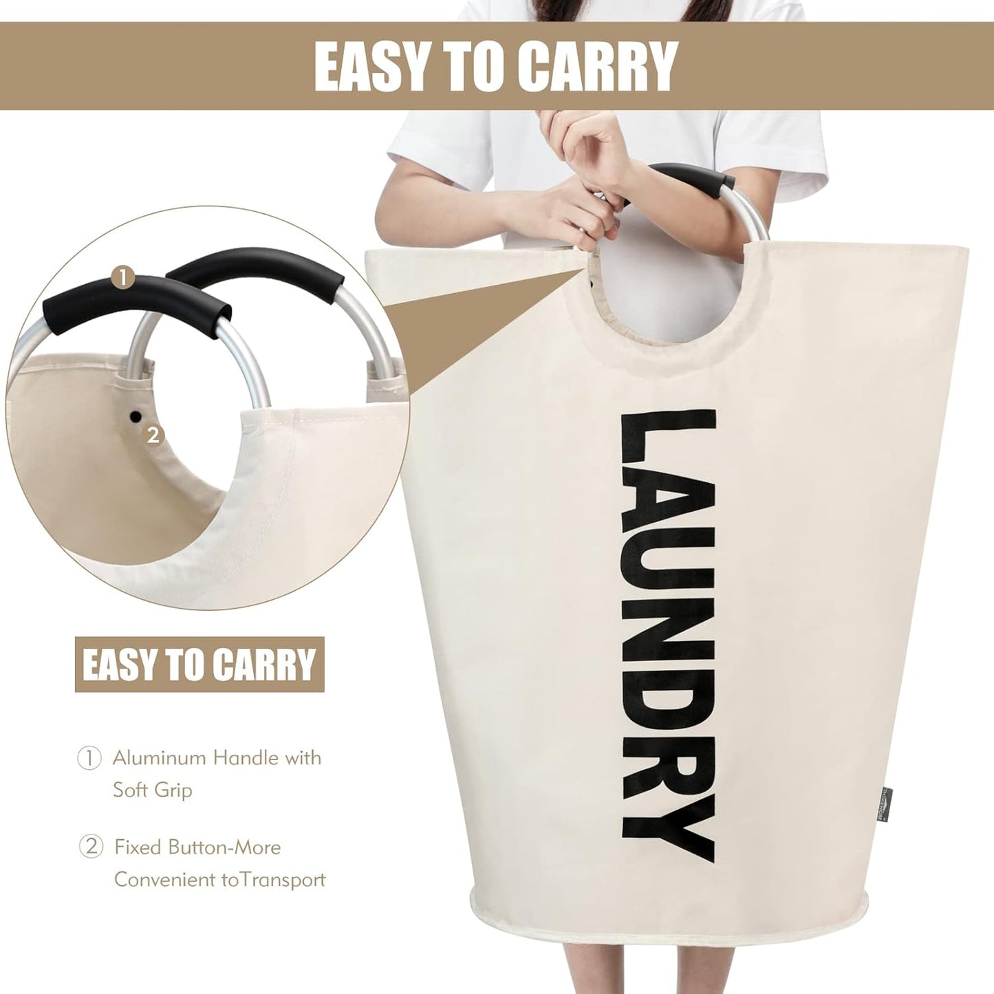 DOKEHOM 90L Large Laundry Basket, Collapsible Laundry Bag, Freestanding Tall Clothes Hamper