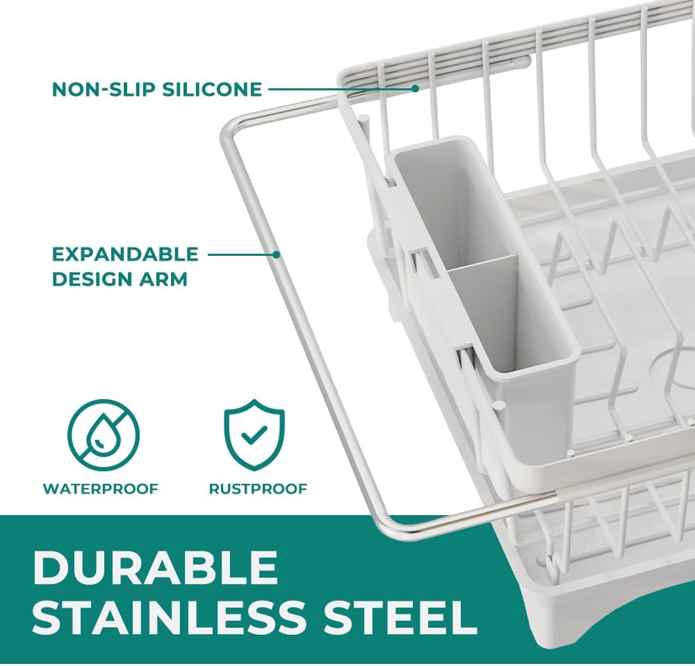 Small Dish Drying Rack in Sink, Expandable Stainless Steel Dish Drainers for Kitchen Counter, with