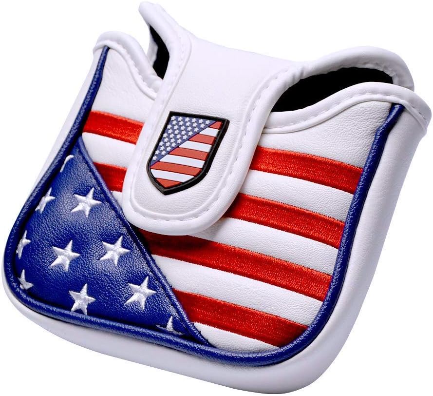 PLUSKER USA Square Heel Shaft Mallet Putter Cover - Magnetic Closure Patriotic Stars and Stripes