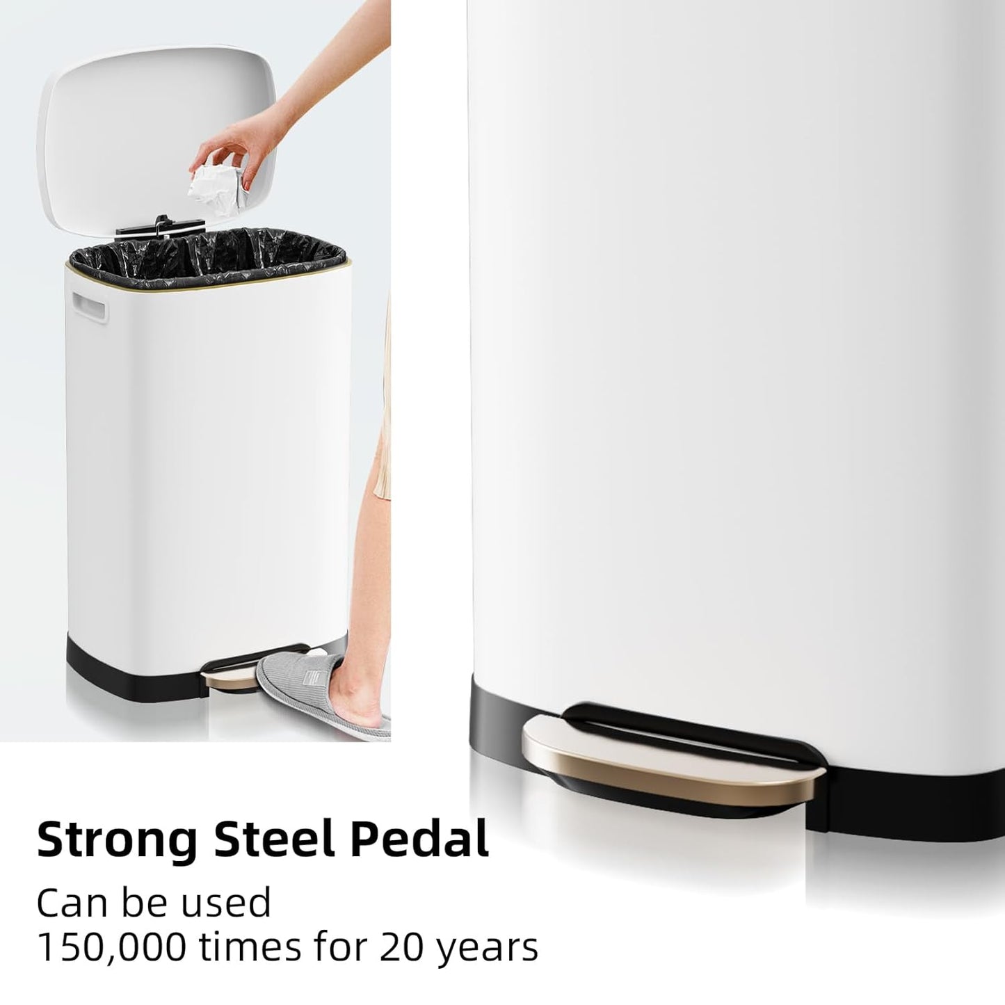 13 Gallon Trash Can with Lid, 50L Fingerprint Proof Stainless Steel Kitchen Trash Can with
