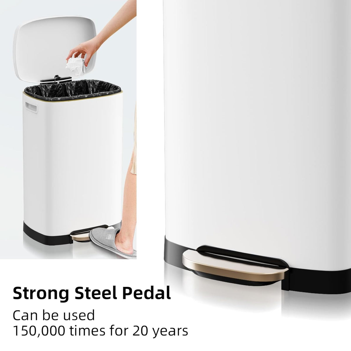 13 Gallon Trash Can with Lid, 50L Fingerprint Proof Stainless Steel Kitchen Trash Can with