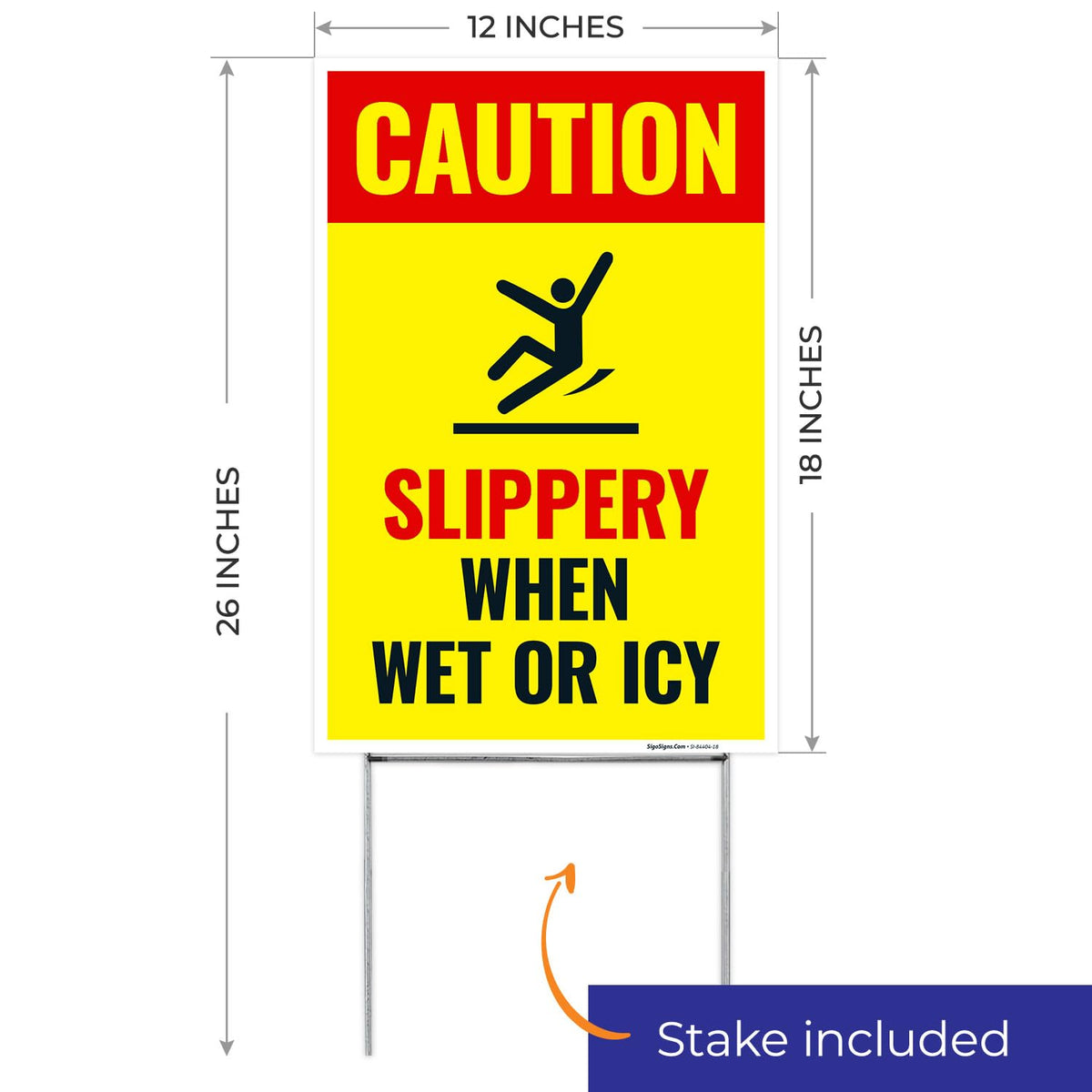 Caution Slippery When Wet or ICY Sign, (SI-84404) Double Sided 12x18 Inches, Corrugated Plastic