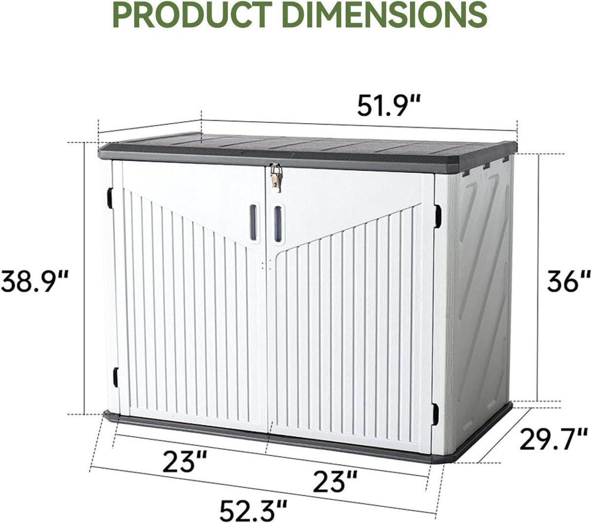 Aoxun Outdoor Storage Cabinet 35 Cu.Ft Outdoor Trash Can Storage Shed Waterproof Horizontal Storage
