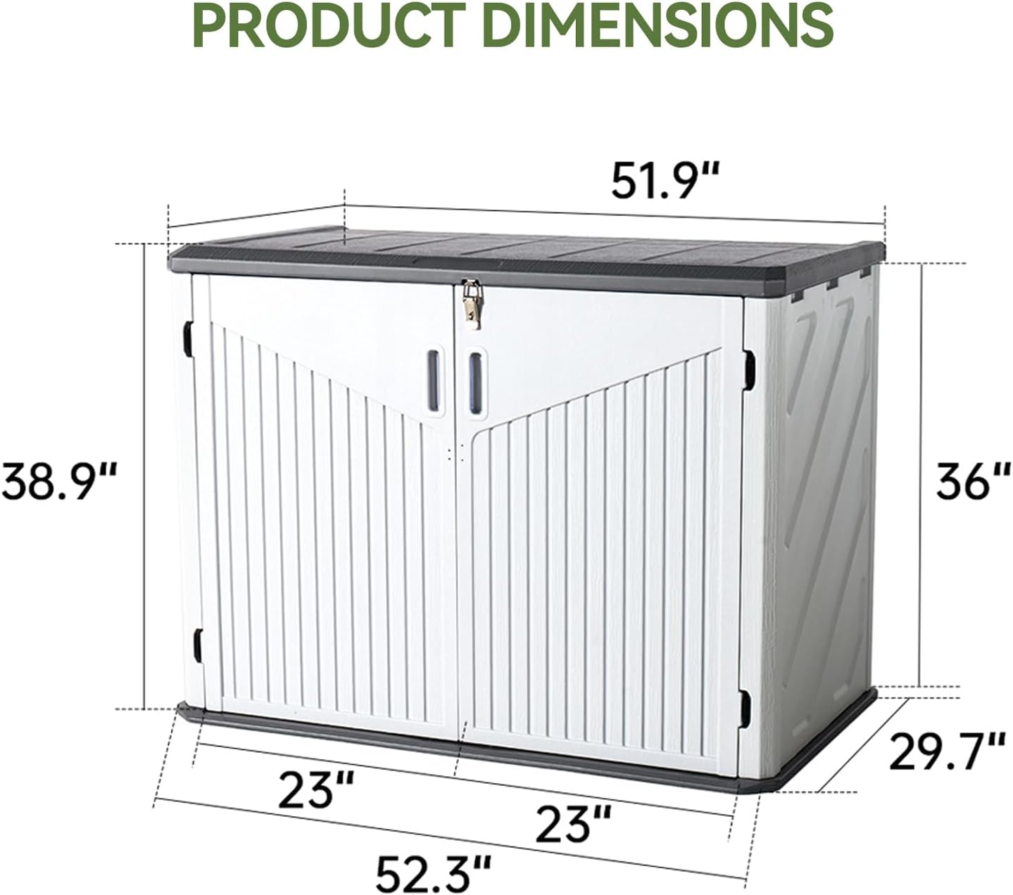 Aoxun Outdoor Storage Cabinet 35 Cu.Ft Outdoor Trash Can Storage Shed Waterproof Horizontal Storage