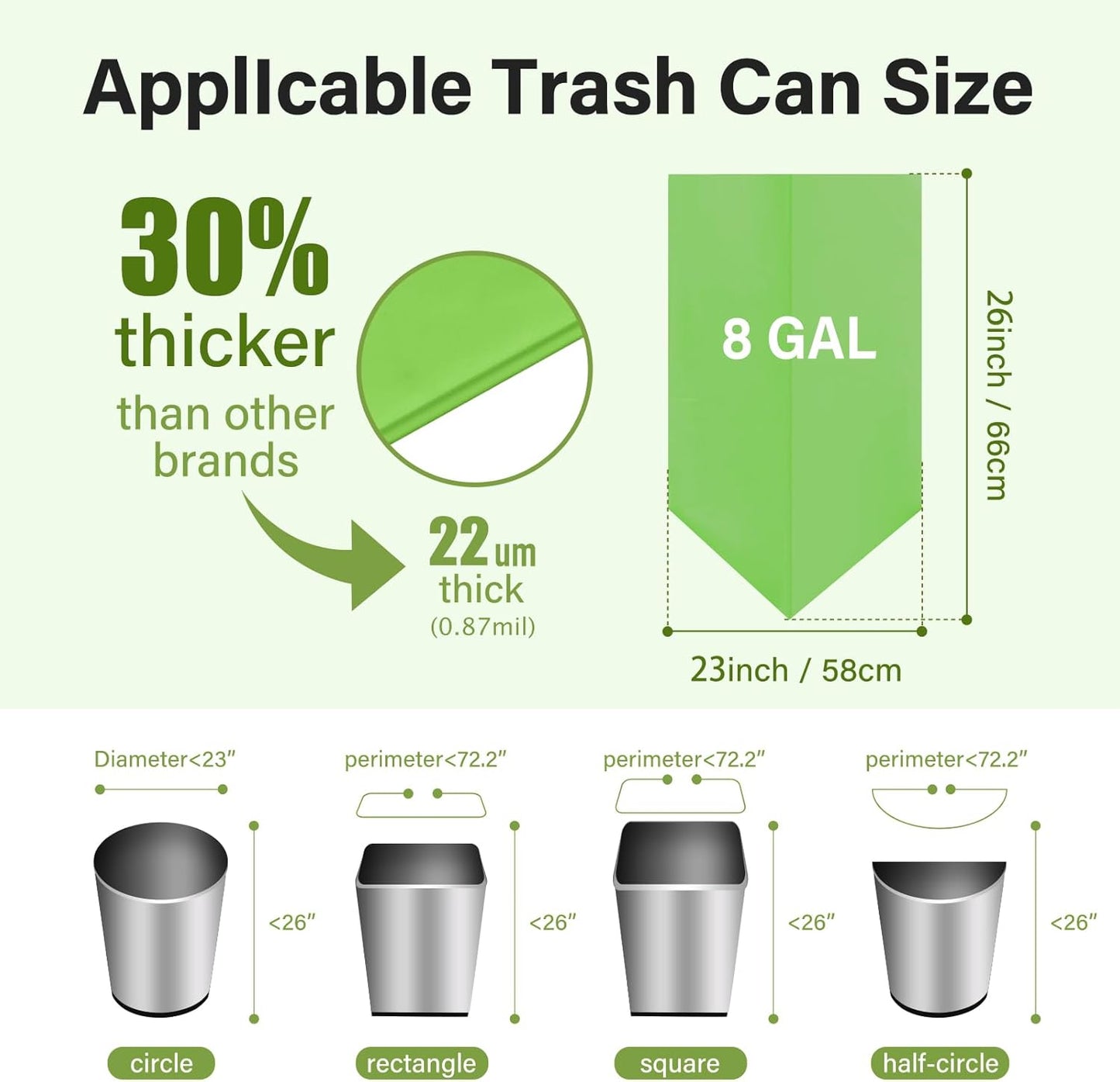 Compostable 8 Gallon Trash Bags Compost Small Garbage Bag Extra Thick 0.87 Mil for Kitchen Bathroom