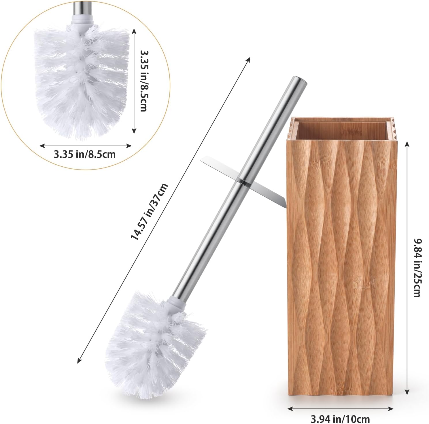 GOBAM Bamboo Toilet Bowl Cleaner with Holder for All Toilet Types, Hidden Stainless Steel Toilet