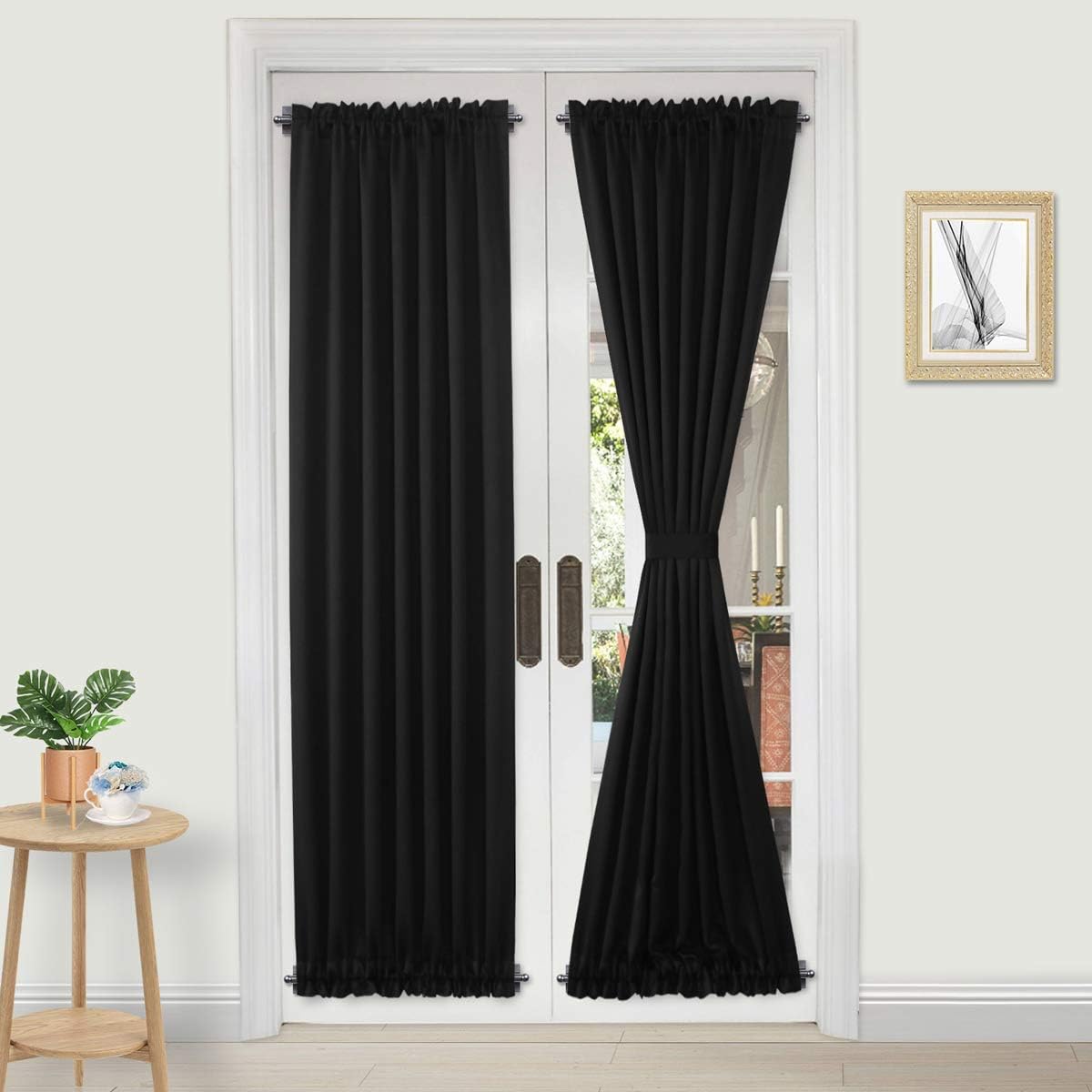 DWCN French Door Curtains – Rod Pocket Thermal Blackout Curtain for Doors with Glass Window