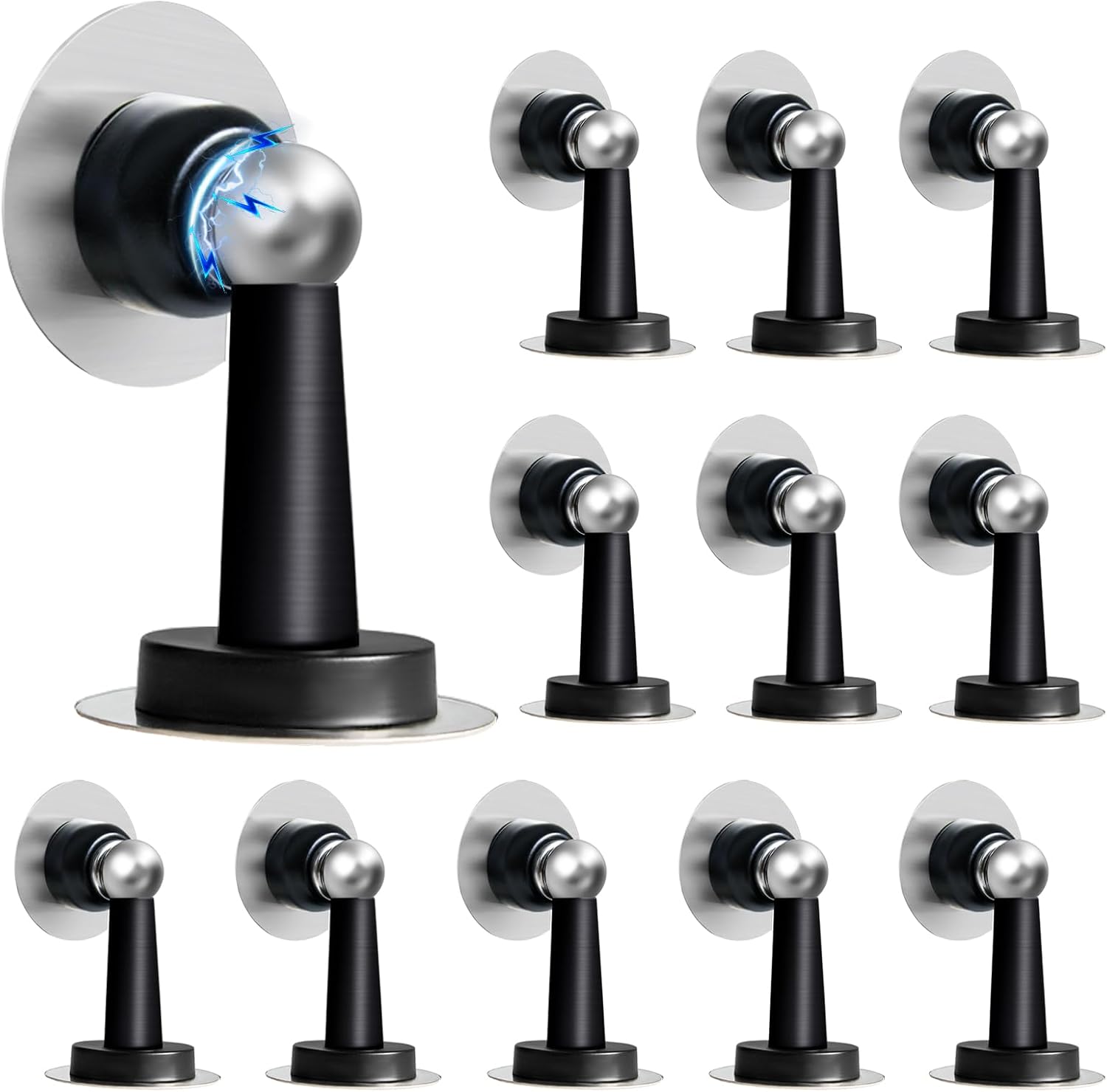 Shackcom Magnetic Door Stop 12 Pack Stainless Steel Door Holders to Keep Door Open Self-Adhesive