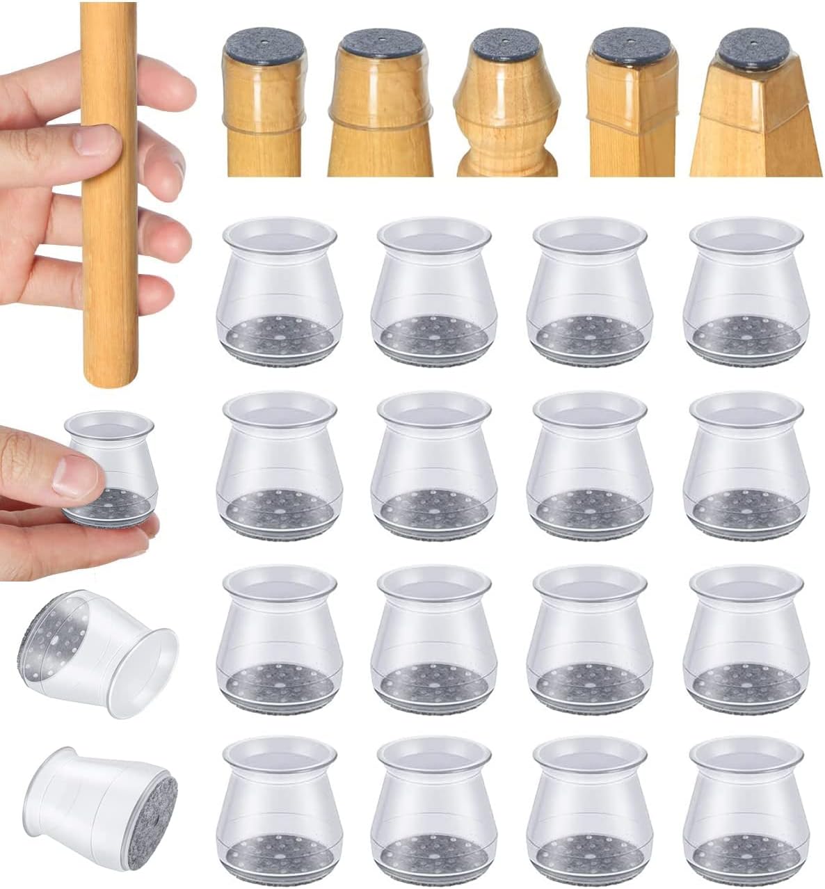 16 Pcs Chair Leg Protectors for Hardwood Floors, Silicone Felt Furniture Leg Cover Pad for