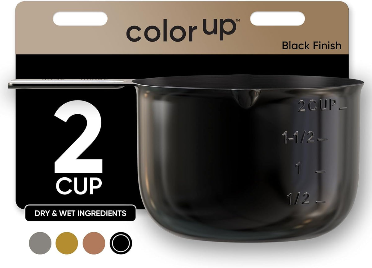 Color Up 2 Cup Measuring Cup, 480ml Black Stainless Steel Metal Measuring Scoop, Easy-Pour Spouts