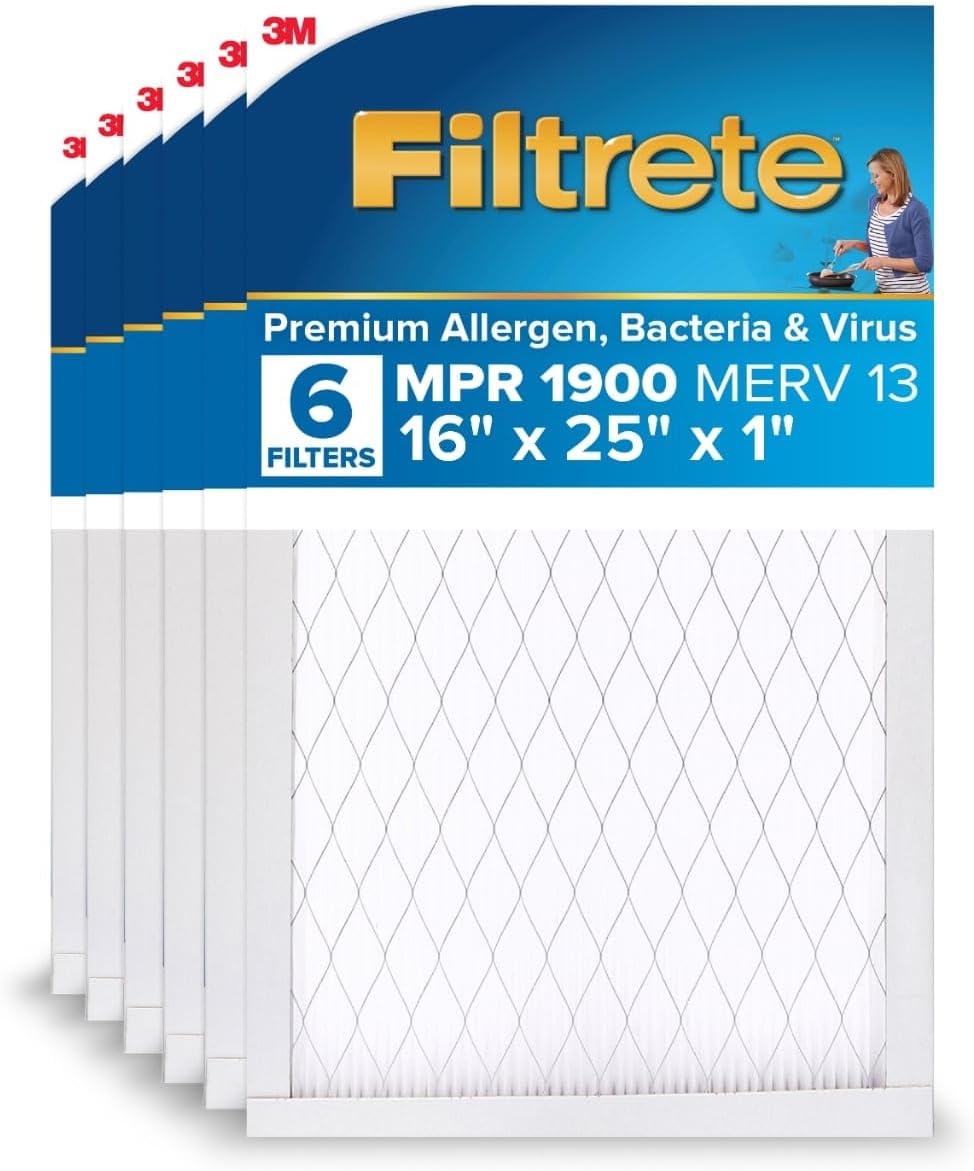 Filtrete 16x25x1 AC Furnace Air Filter, MERV 13, MPR 1900, Premium Allergen, Bacteria & Virus