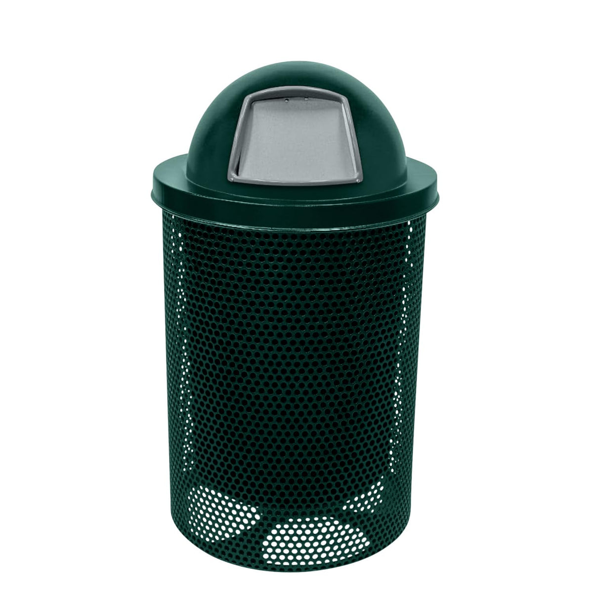 COATEDOUTDOORFURNITURE RDT-P-DGRN Heavy Duty Round Trash Receptacle with Dome Top, Liner Included