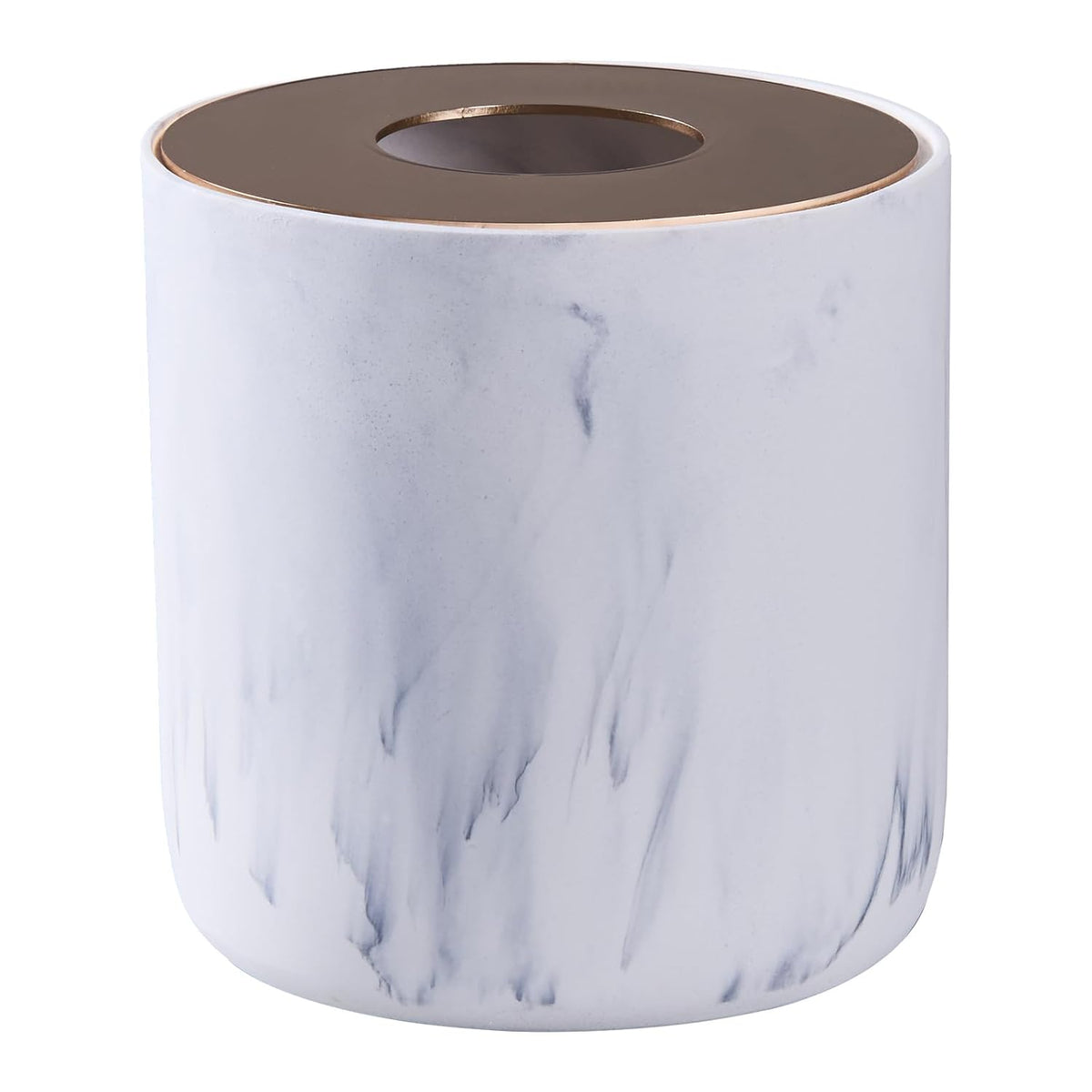 White Marble Textural Mini Trash Can with Rose Gold Stainless Steel Lid, Small Countertop Trash Can