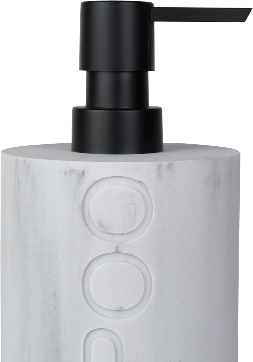 Matte White Shampoo Dispenser Modern Refillable Pump Bottle with Embossed Text, Durable Resin