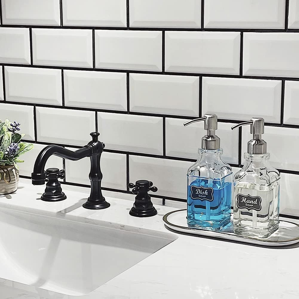 JASAI 2Pack Antique Design Glass Soap Dispenser with Rust Proof 304 Stainless Steel Pump